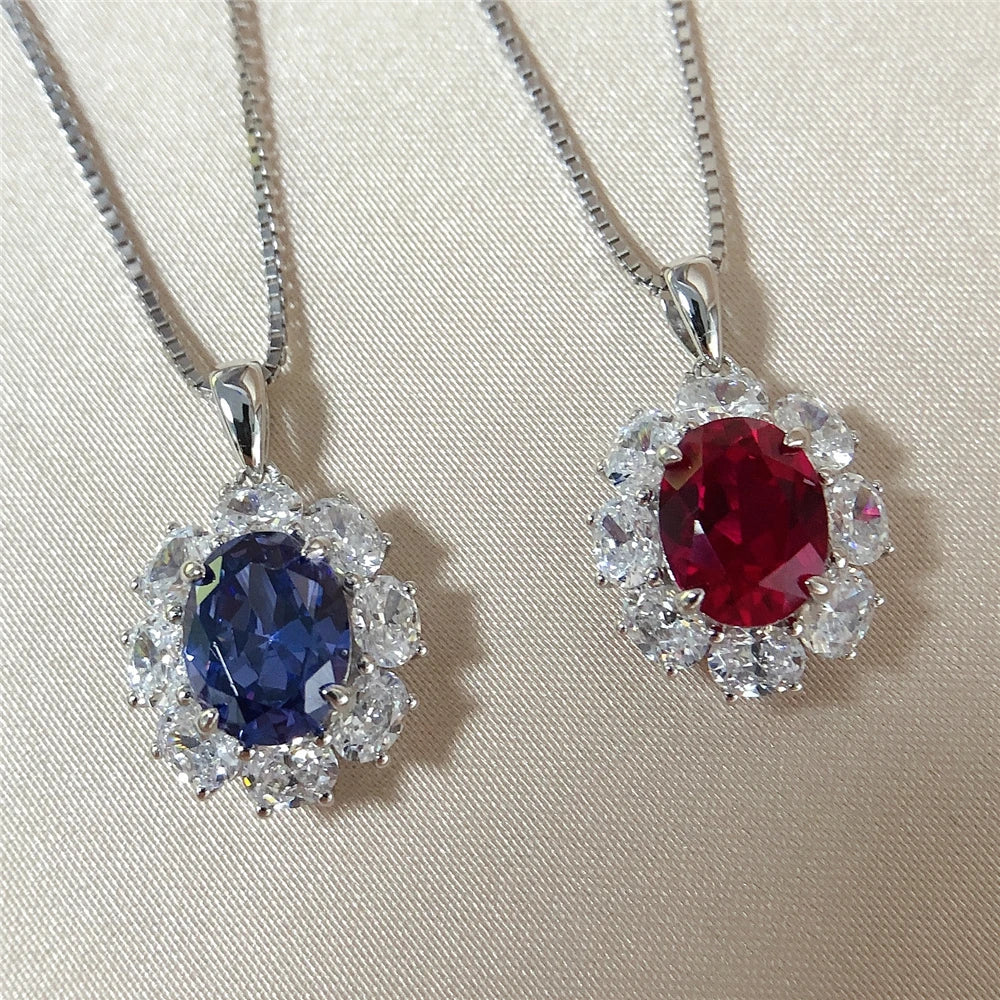 Collier Pendentif Or Blanc 18K, Rubis ou Saphir – CLEVI Paris