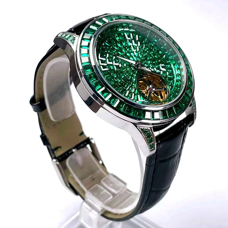 Montre Homme Automatique Squelette Serti Diamants Cuir Pindu P5037 – CLEVI Paris