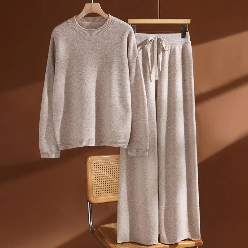 Ensemble femme laine mérinos pull col rond – CLEVI Paris