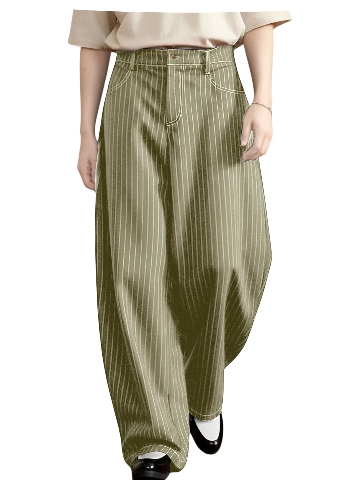 Pantalon homme rayé taille haute coupe large – CLEVI Paris