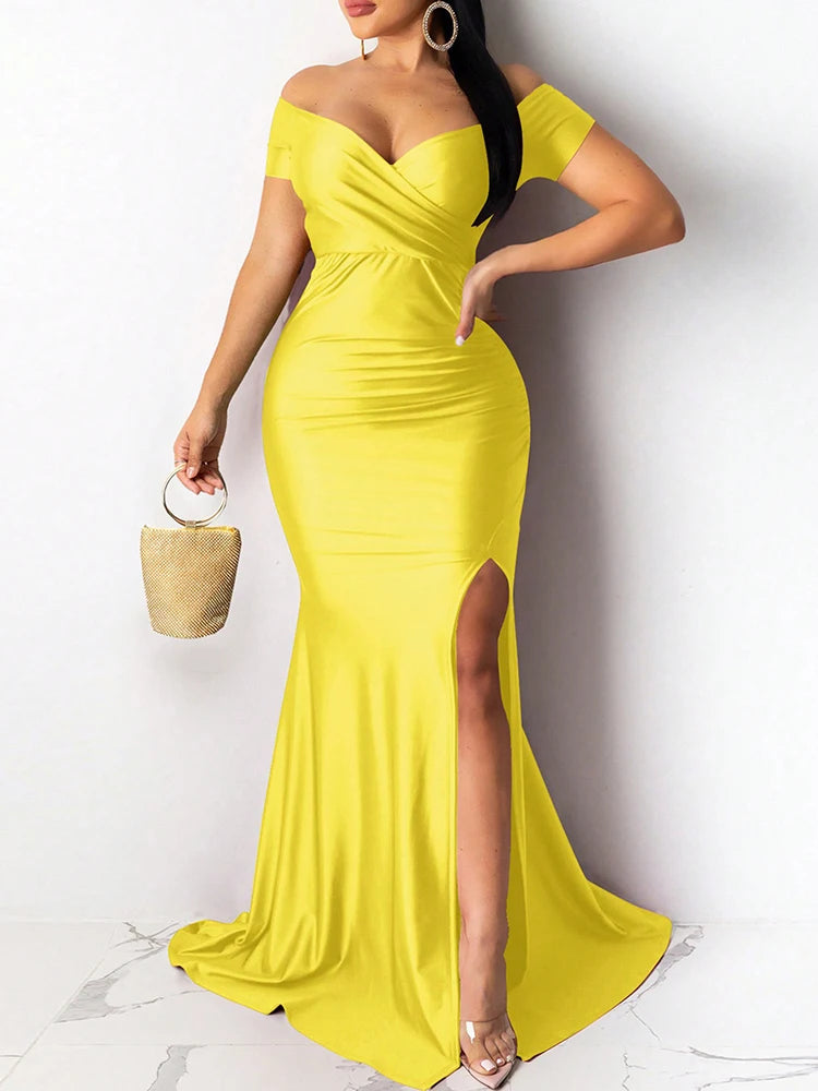 Robe de soirée sirène à col V – CLEVI Paris