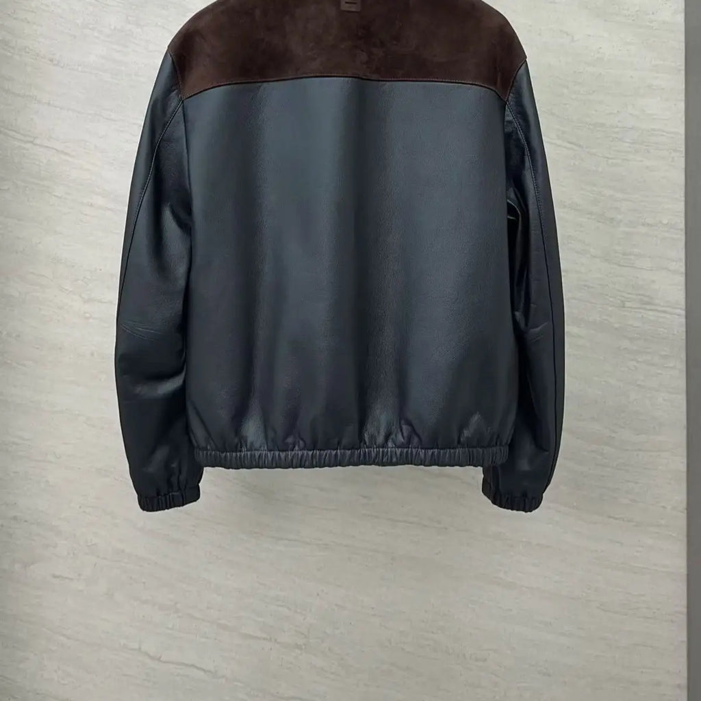 Blouson homme en cuir bicolore marron et gris – CLEVI Paris