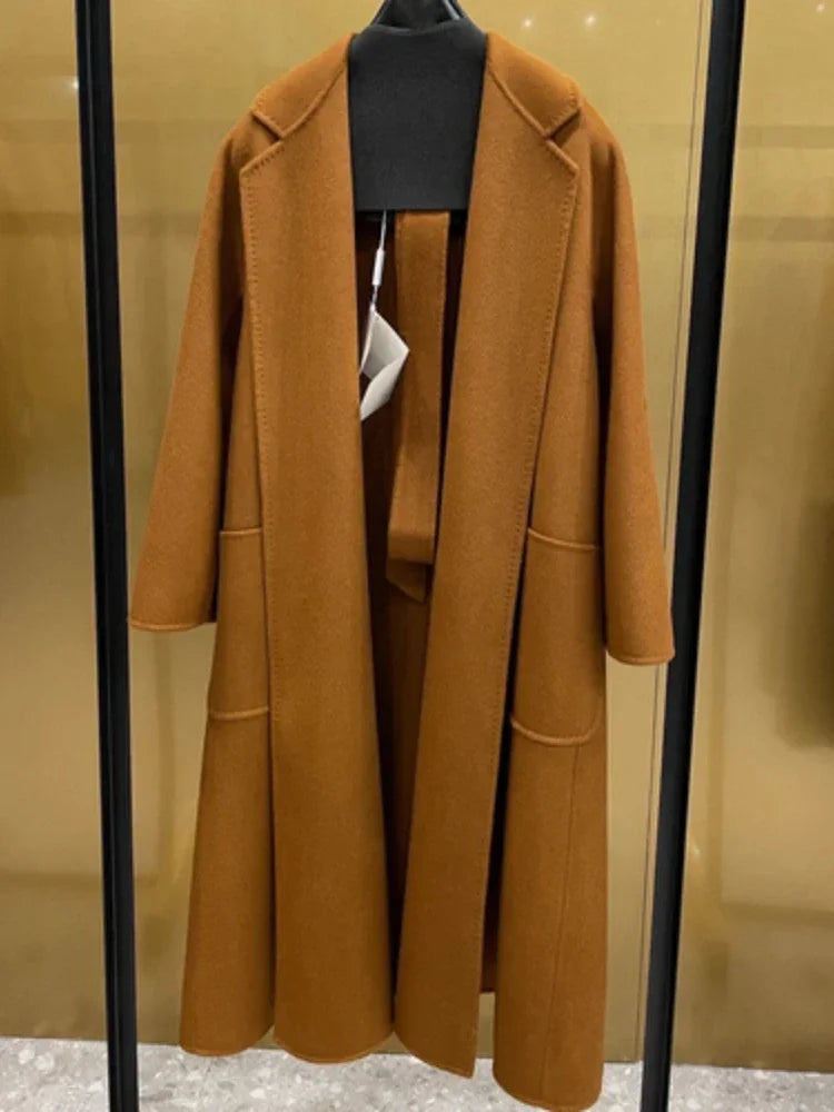 Manteau long femme 100 % cachemire ceinturé – CLEVI Paris