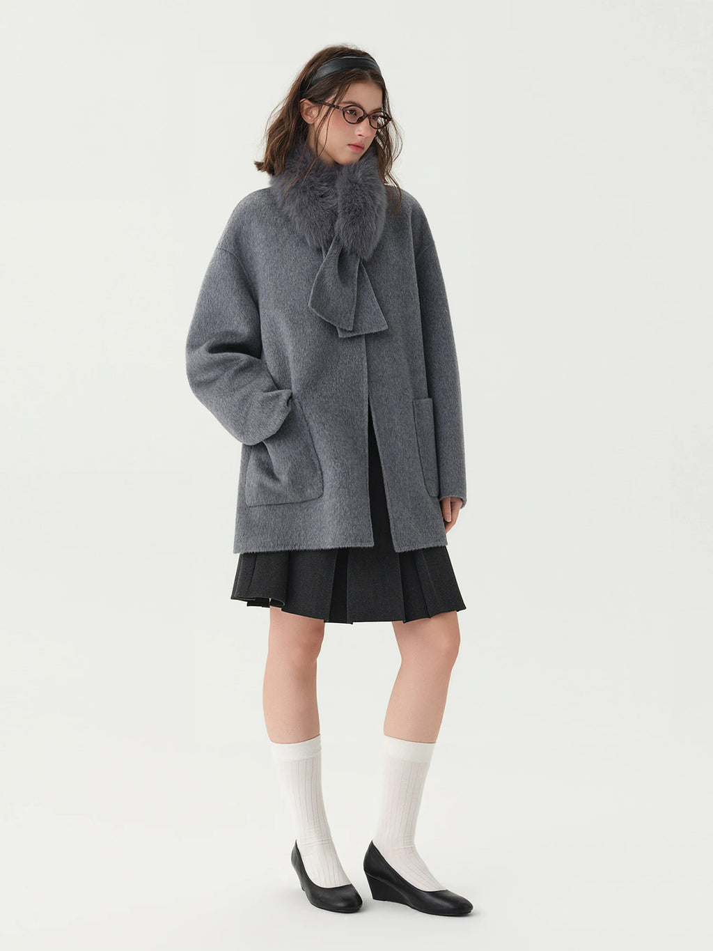 Manteau DUSHU laine et col renard – CLEVI Paris
