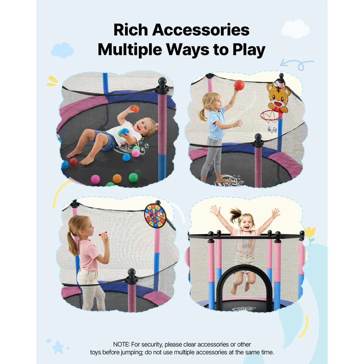 Trampoline enfant 55 pouces avec jeux – CLEVI Paris