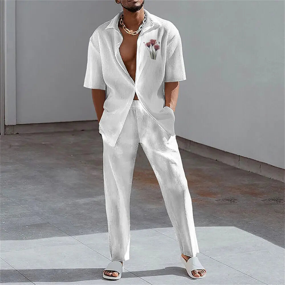Ensemble 2 Pièces Homme Imprimé 3D Chemise & Pantalon Été – CLEVI Paris