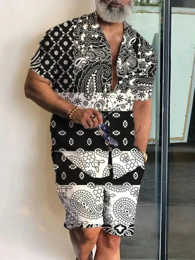Ensemble 2 Pièces Homme Chemise Hawaïenne Imprimée Manches Courtes + Short Cordon Plage Voyage Été – CLEVI Paris