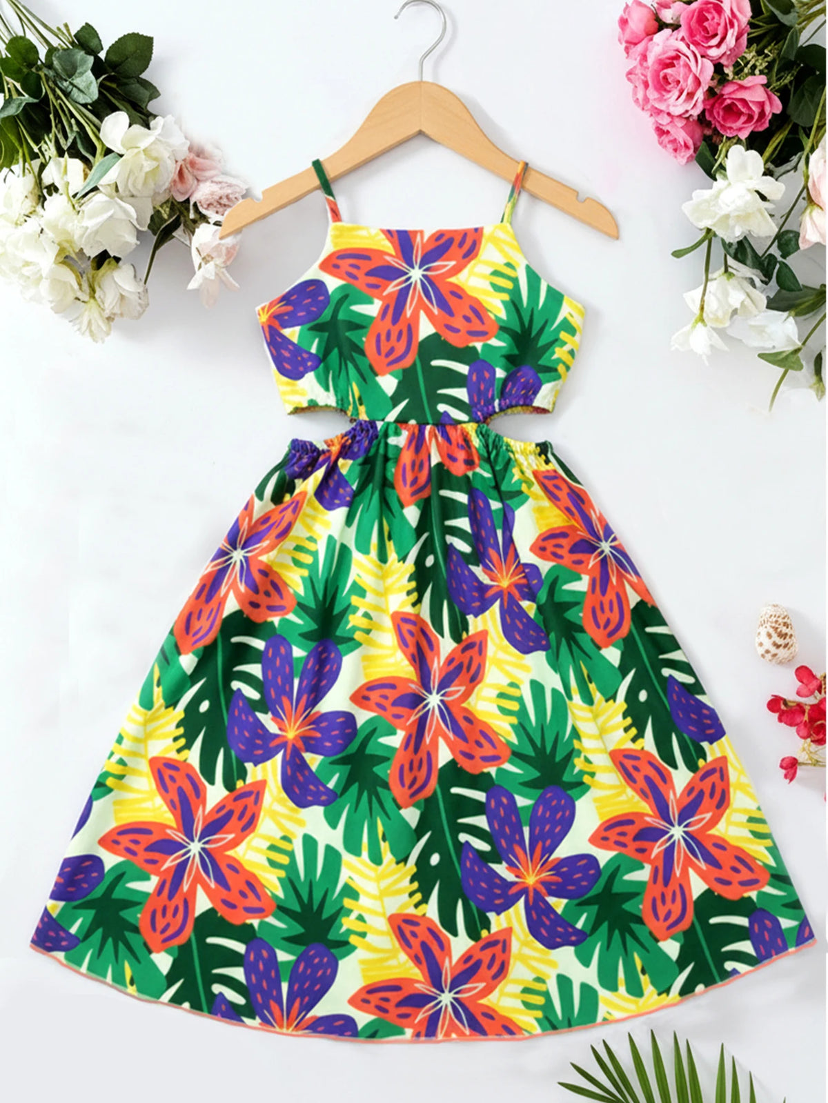 Robe fille tropicale à fines bretelles – CLEVI Paris