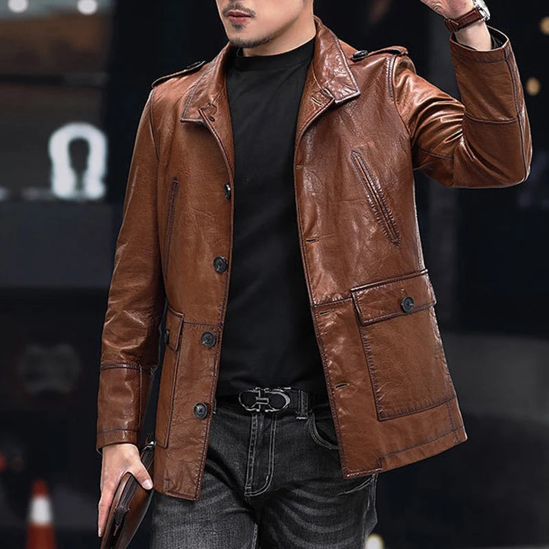 Veste homme en cuir boutonnée – CLEVI Paris