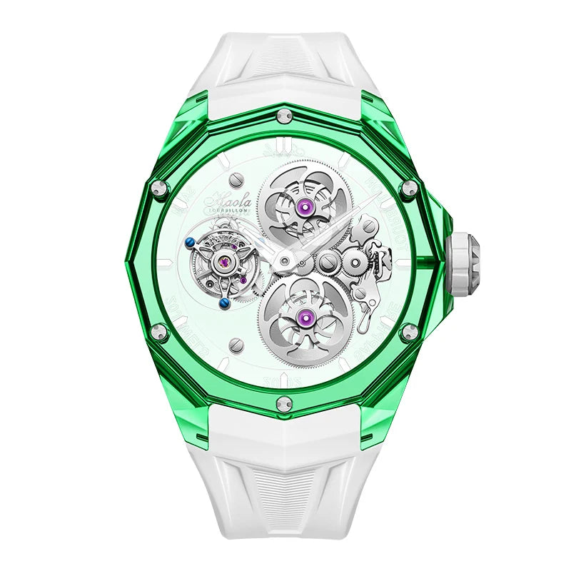 Montre Homme Tourbillon Volant HAOFA 2388 – Boîtier Saphir ou Grenat Transparent Squelette Réserve 60h Édition Limitée – CLEVI Paris