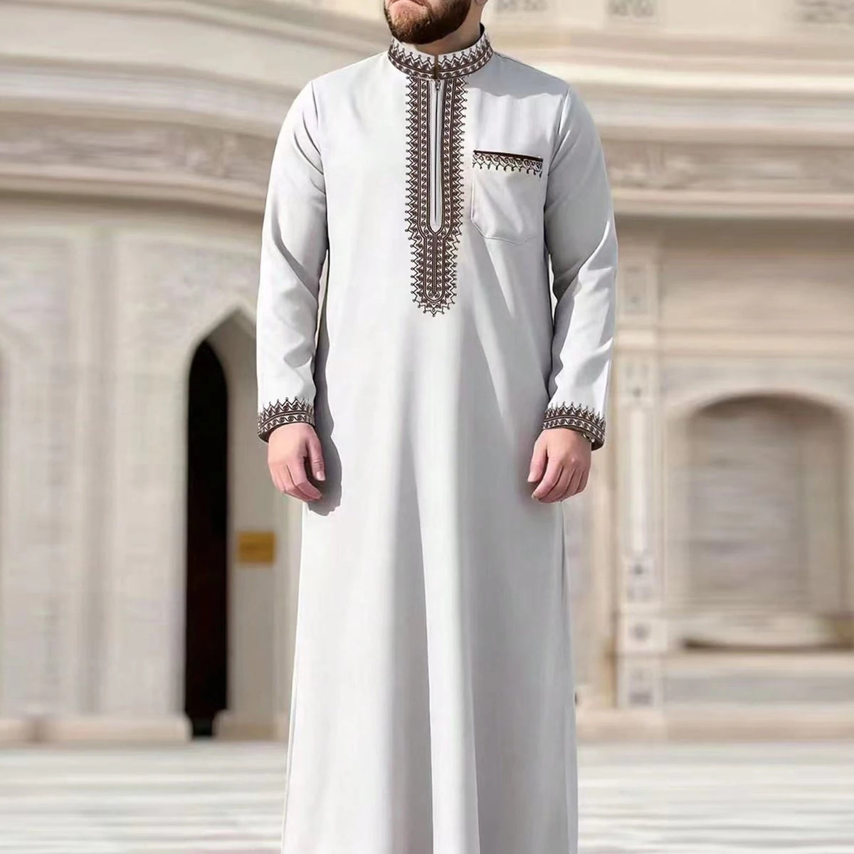 Ensemble Kaftan Africain Homme 2 Pièces – Costume Brodé Manches Longues – CLEVI Paris