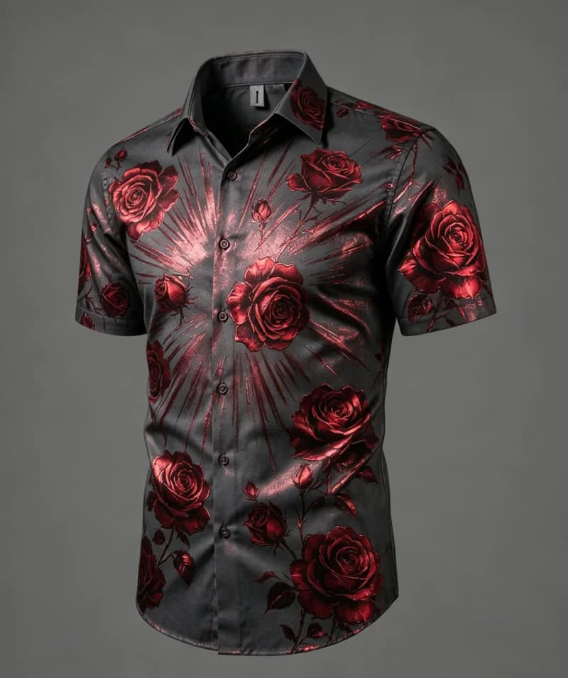 Chemise Homme Florale Métallisée à Manches Courtes – CLEVI Paris