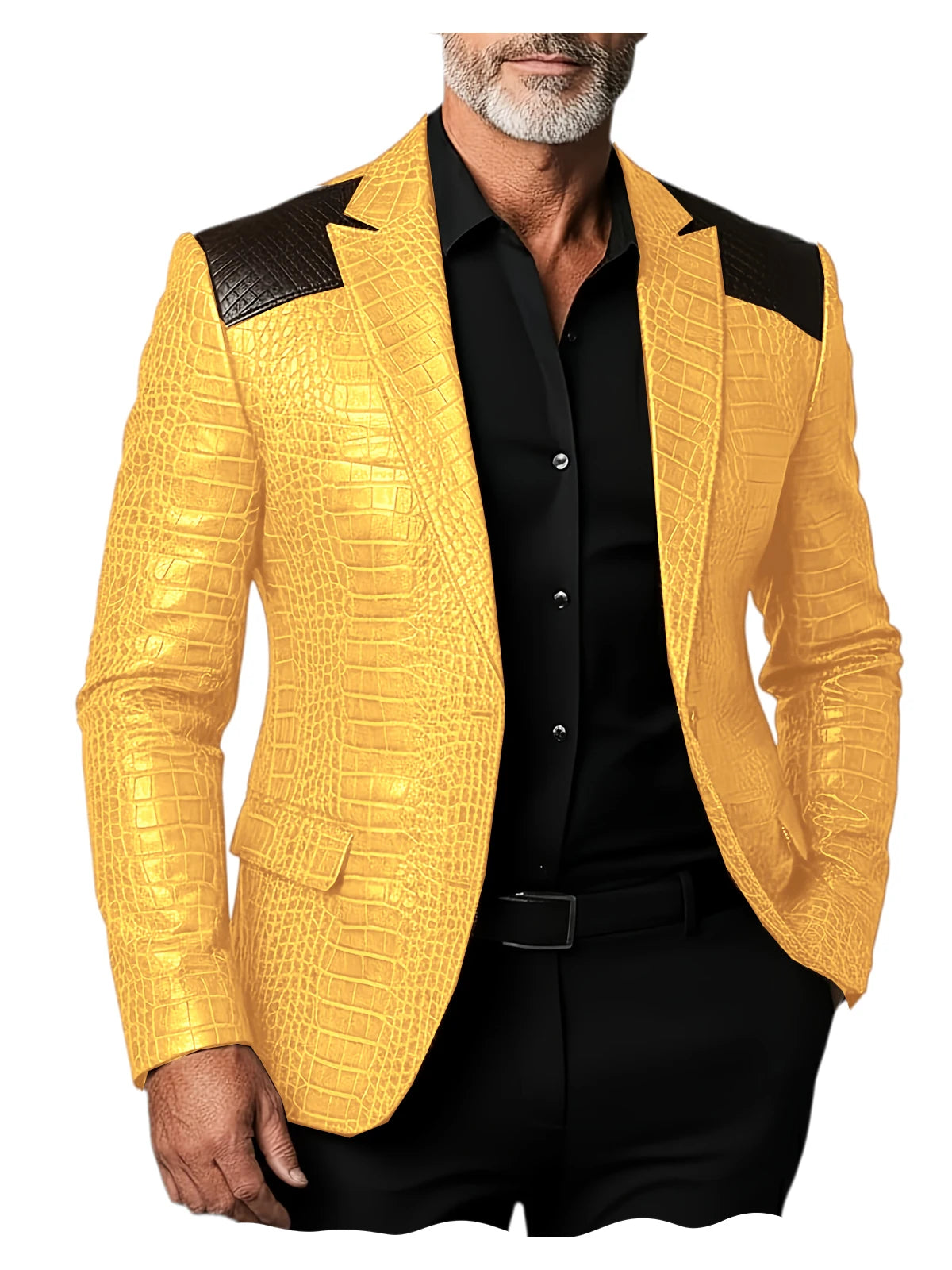 Veste homme en cuir PU crocodile patchwork – CLEVI Paris