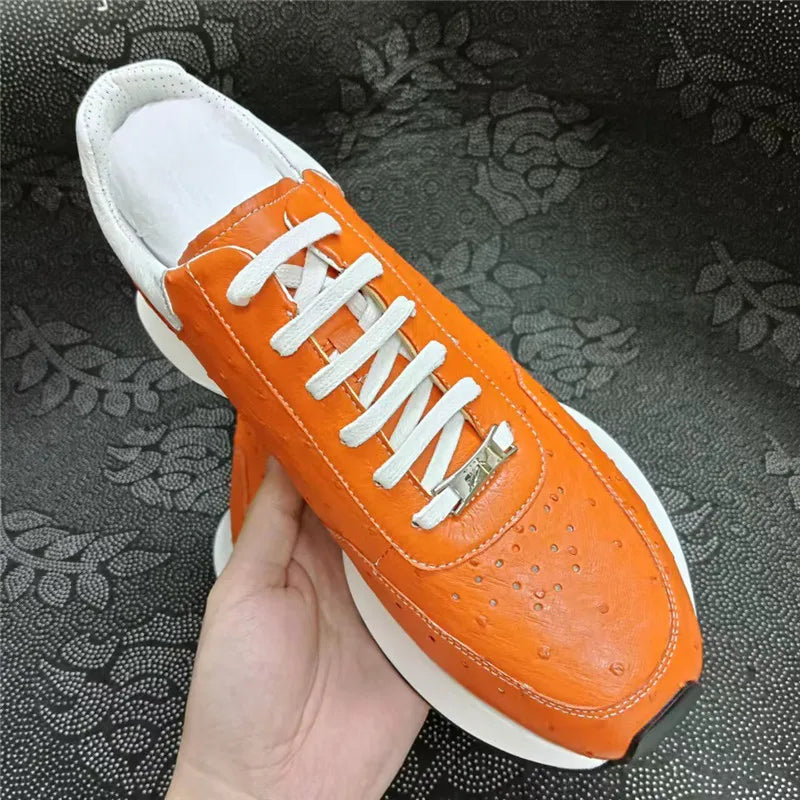 Sneakers Cuir Autruche Orange Homme Lacets – CLEVI Paris