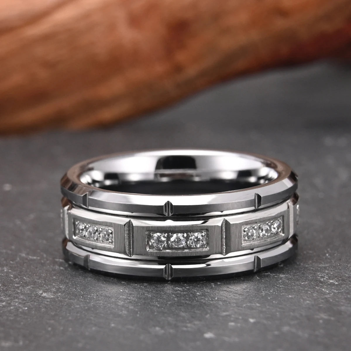 Bague homme en tungstène et zircon cubique blanc – CLEVI Paris