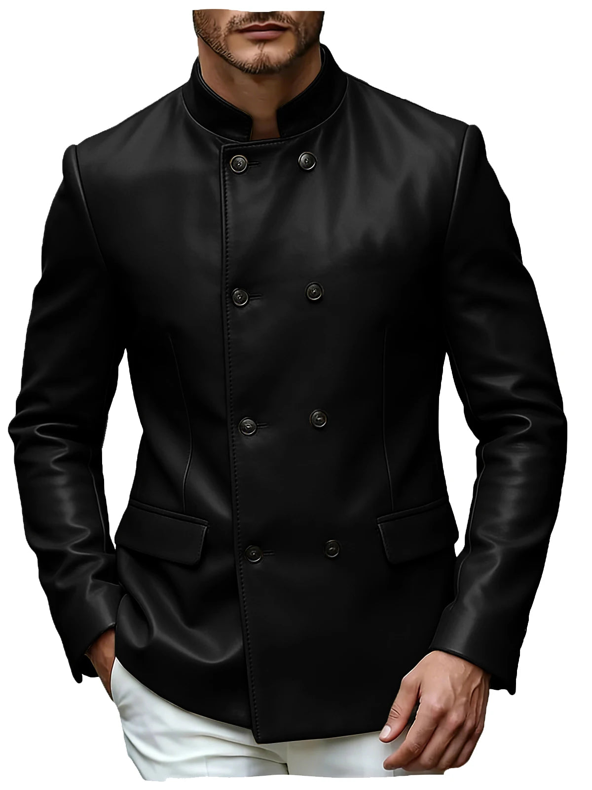 Blazer homme en similicuir, col montant – CLEVI Paris