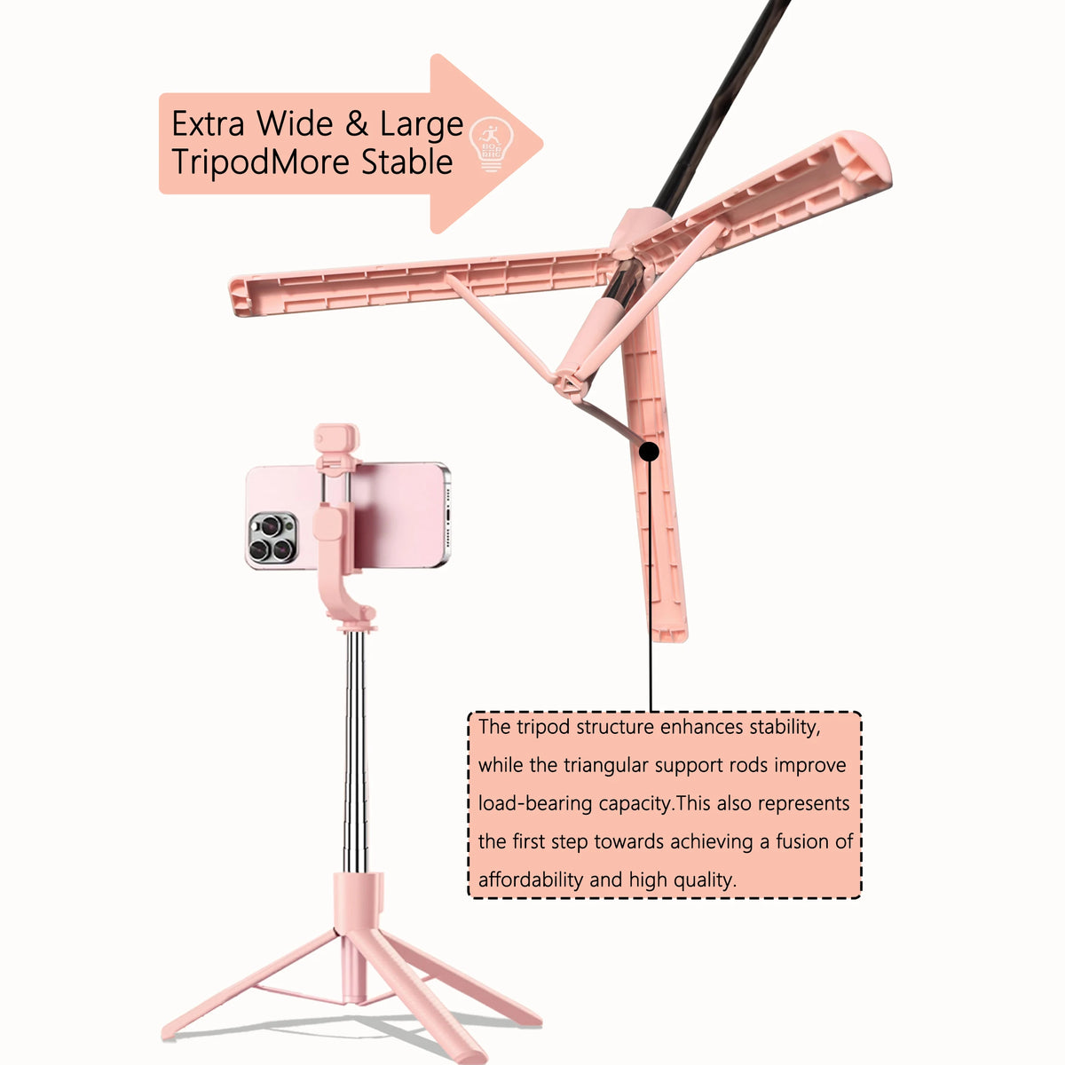 Trépied perche selfie Bluetooth rose Z6 – CLEVI Paris