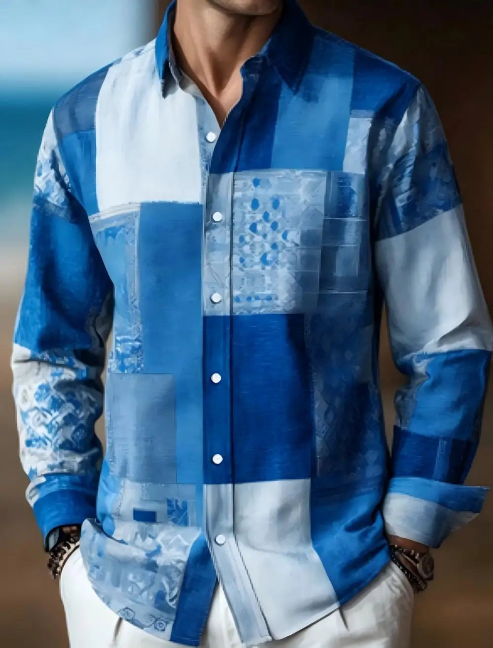 Chemise homme en lin à motif géométrique – CLEVI Paris