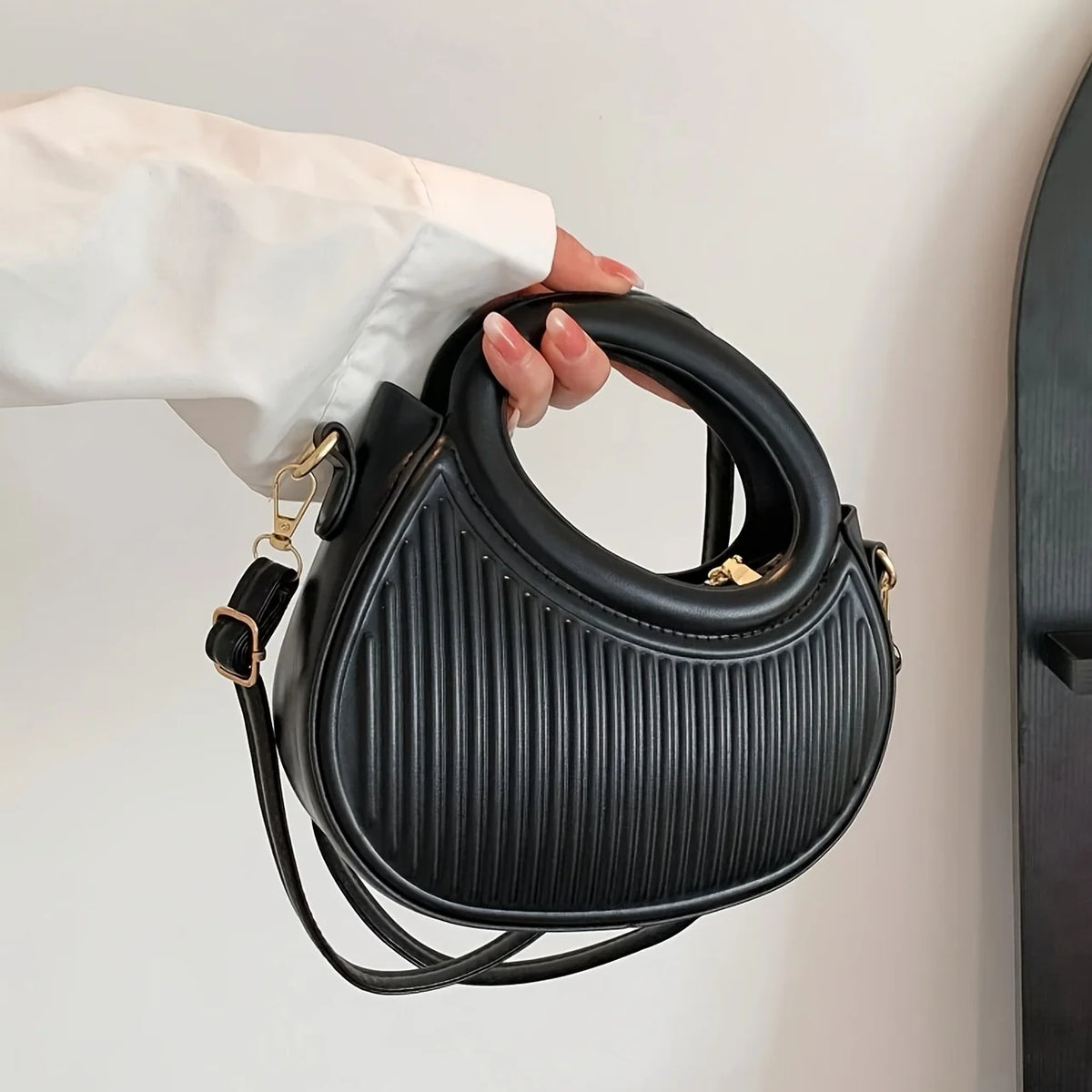 Sac Coquille Femme Rayures PU Zip Bandoulière – CLEVI Paris