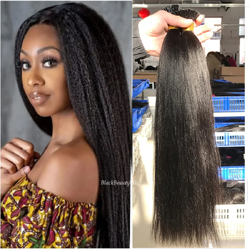 Extensions I-Tip Yaki Straight Cheveux Brésiliens Remy 100g | Microlink Pré-Collées | Noir, Brun, Naturel | 10-30 Pouces – CLEVI Paris