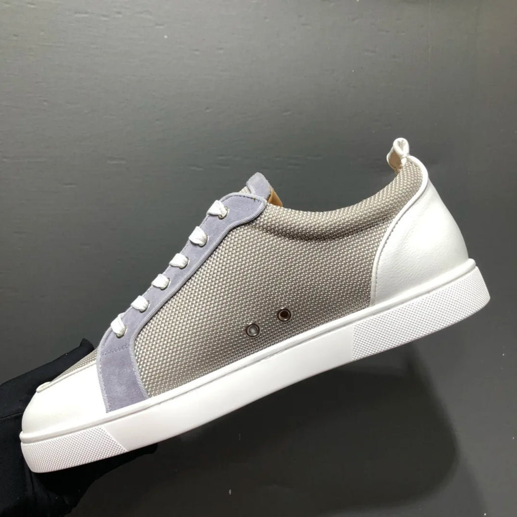 Sneakers Cuir Véritable Semelle Rouge Blanc Gris Unisexe – CLEVI Paris