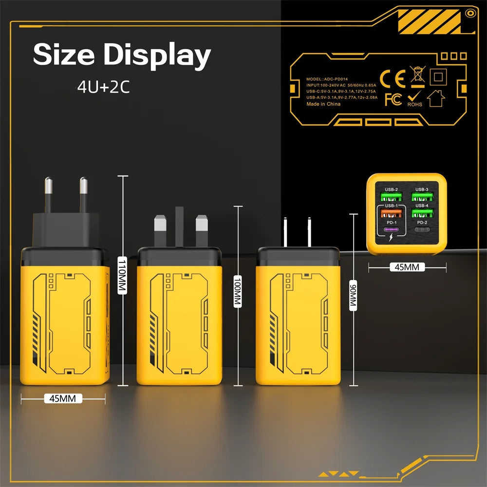Chargeur Mural 240W 6 Ports USB-C PD EU/US/UK – CLEVI Paris