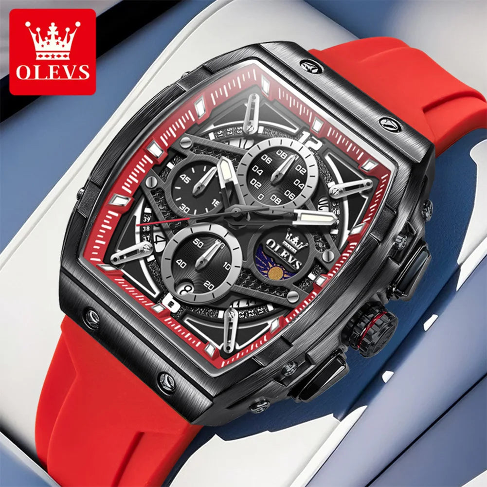 OLEVS 2975 Montre Homme Quartz Tonneau Évidé Grand Cadran Silicone Lumineux 30M – CLEVI Paris