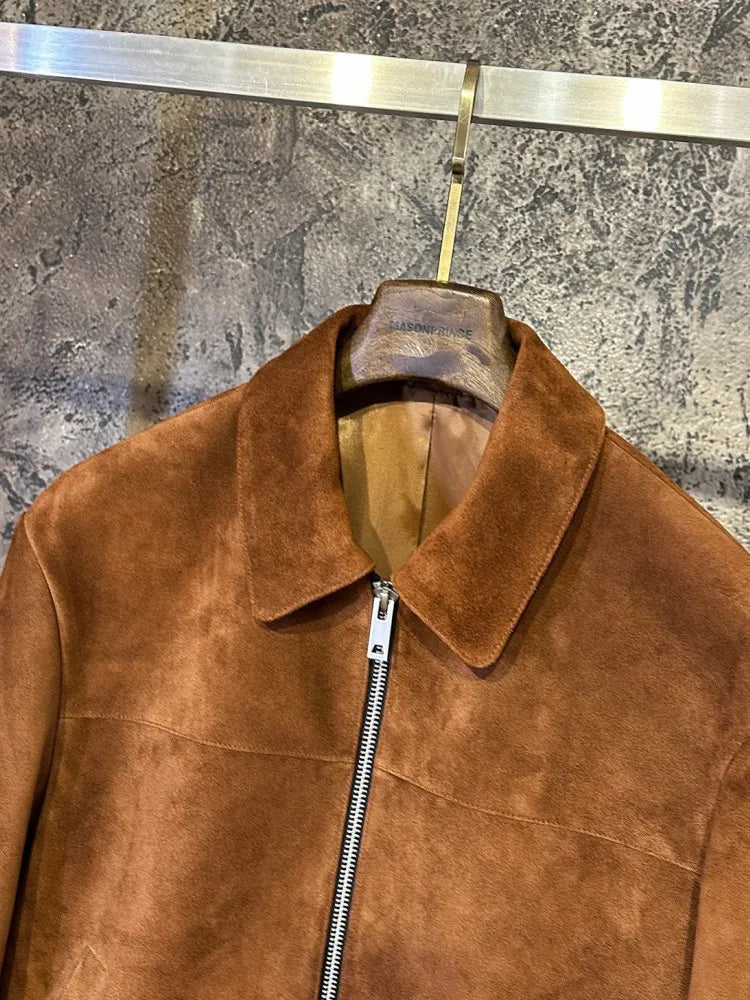 Blouson homme en cuir suédé marron – CLEVI Paris