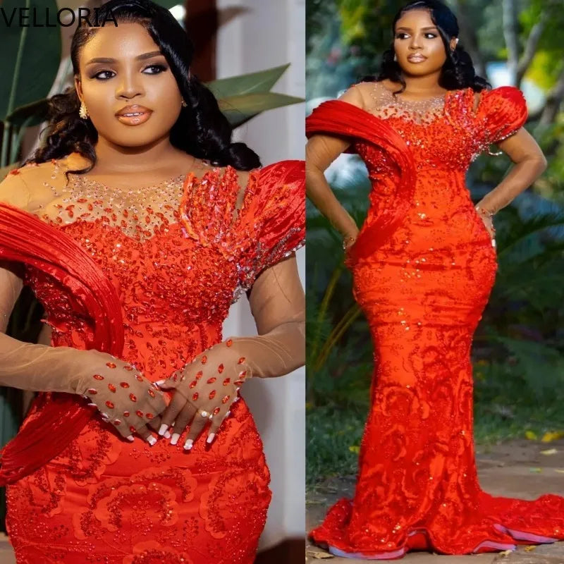 Robe de bal sirène en dentelle à cristaux – CLEVI Paris