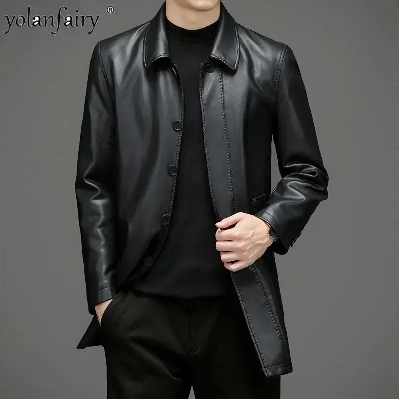 Veste mi-longue homme en croûte de cuir – CLEVI Paris