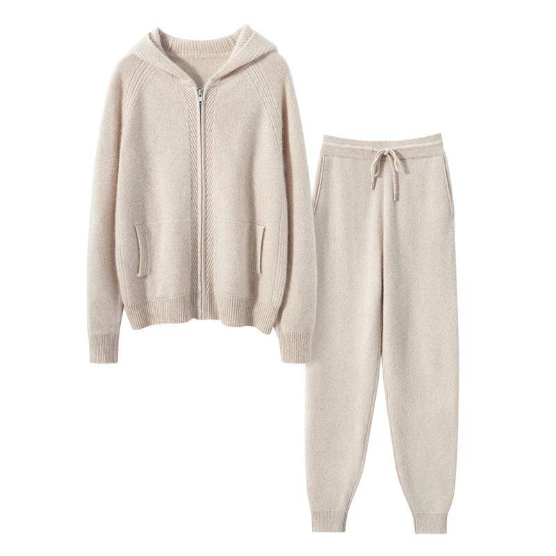 Ensemble cachemire femme à capuche et pantalon – CLEVI Paris