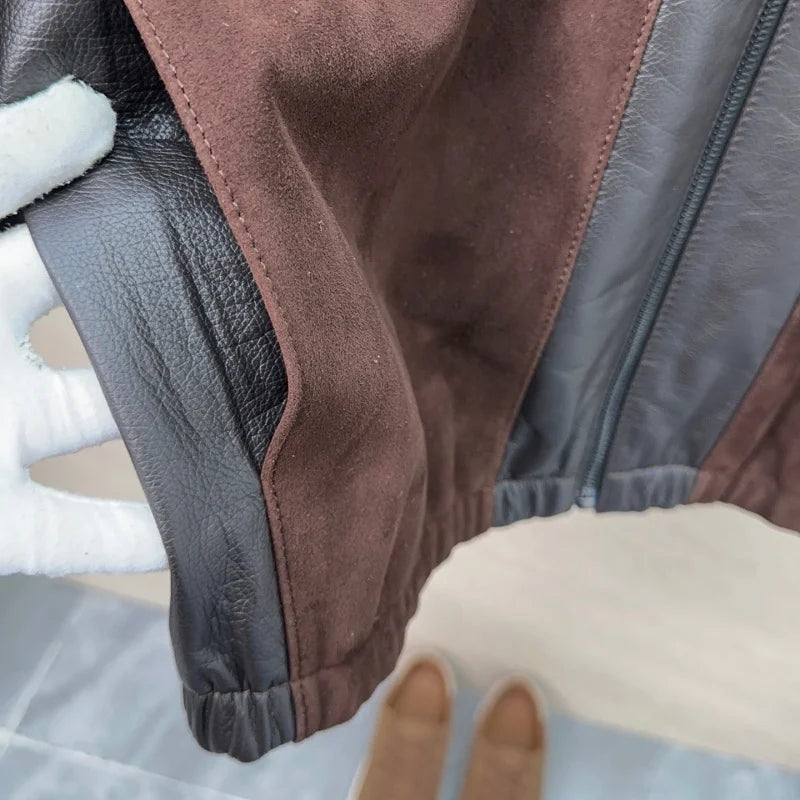 Blouson homme en cuir bicolore marron et gris – CLEVI Paris