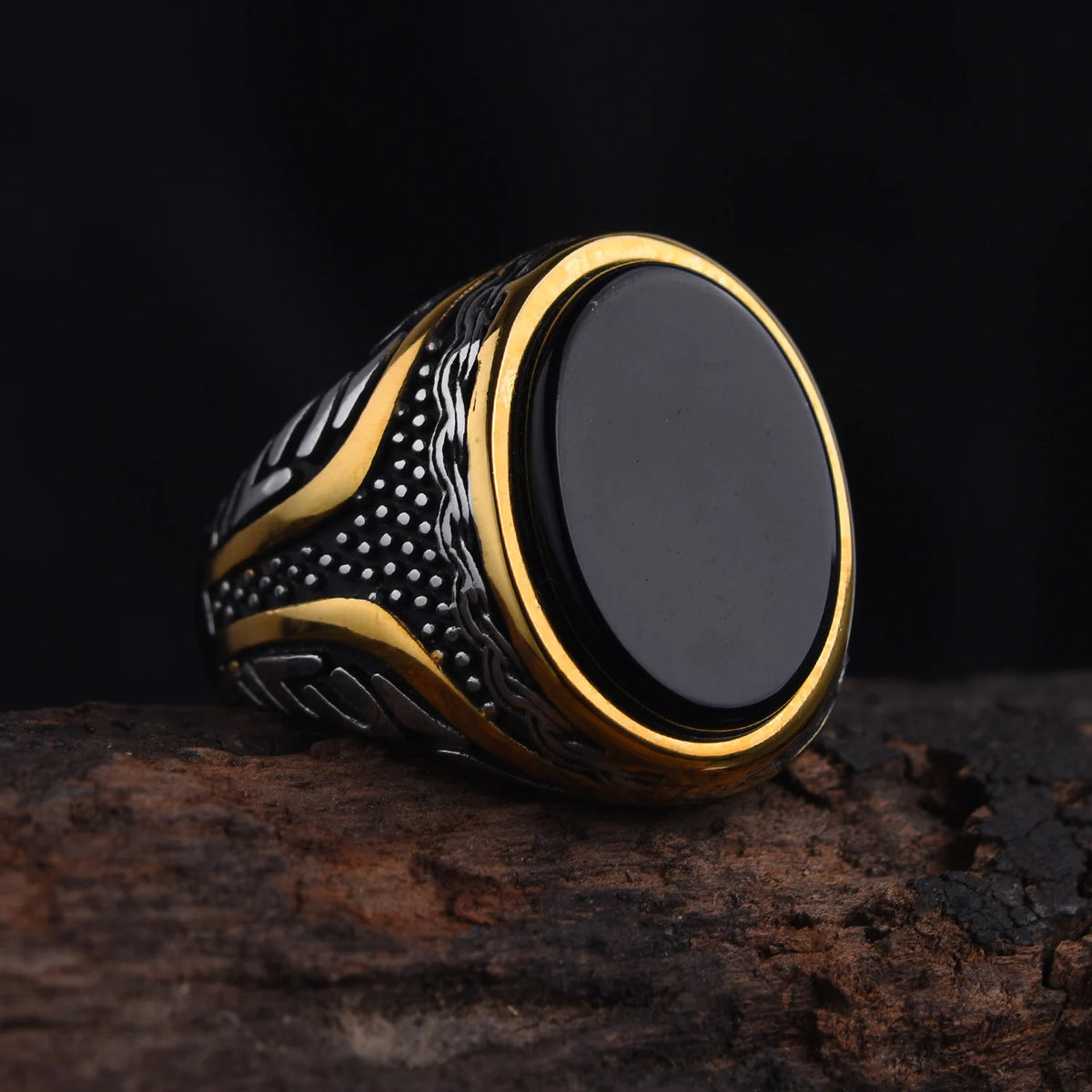 Bague Homme Pierre Acier Inoxydable Vintage – CLEVI Paris