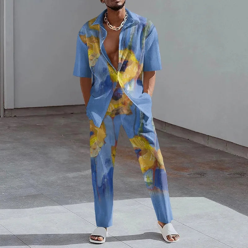 Ensemble 2 Pièces Homme Imprimé 3D Chemise & Pantalon Été – CLEVI Paris