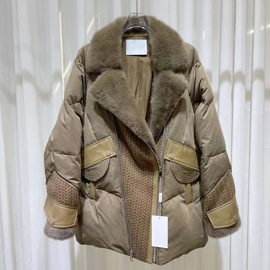 Veste femme matelassée à col large et maille – CLEVI Paris