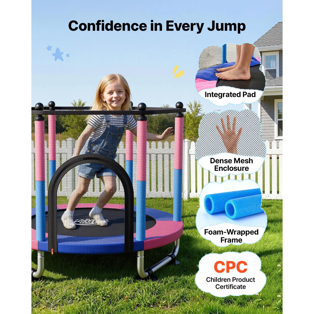 Trampoline enfant 55 pouces avec jeux – CLEVI Paris