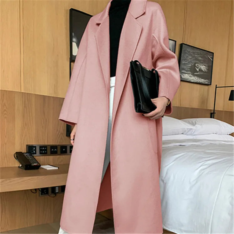 Manteau long femme en laine ceinturé – CLEVI Paris