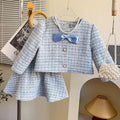 Ensemble fille bleu veste et jupe en coton – CLEVI Paris