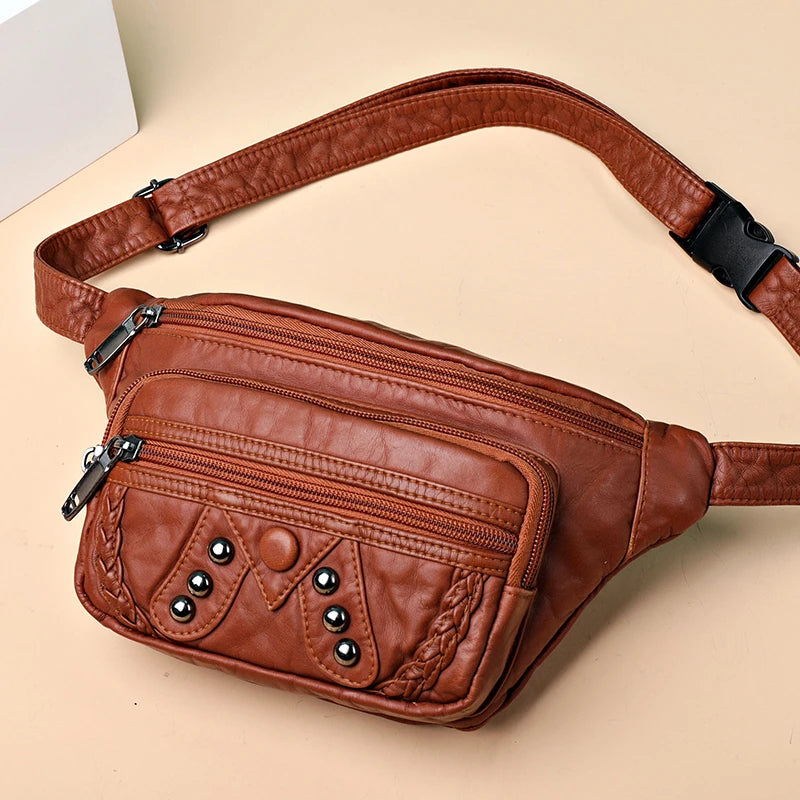 Sac Banane PU Rivets Femme Retro Poitrine Bandoulière 2025 – CLEVI Paris