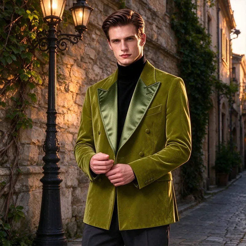 Blazer homme velours croisé à revers satinés – CLEVI Paris