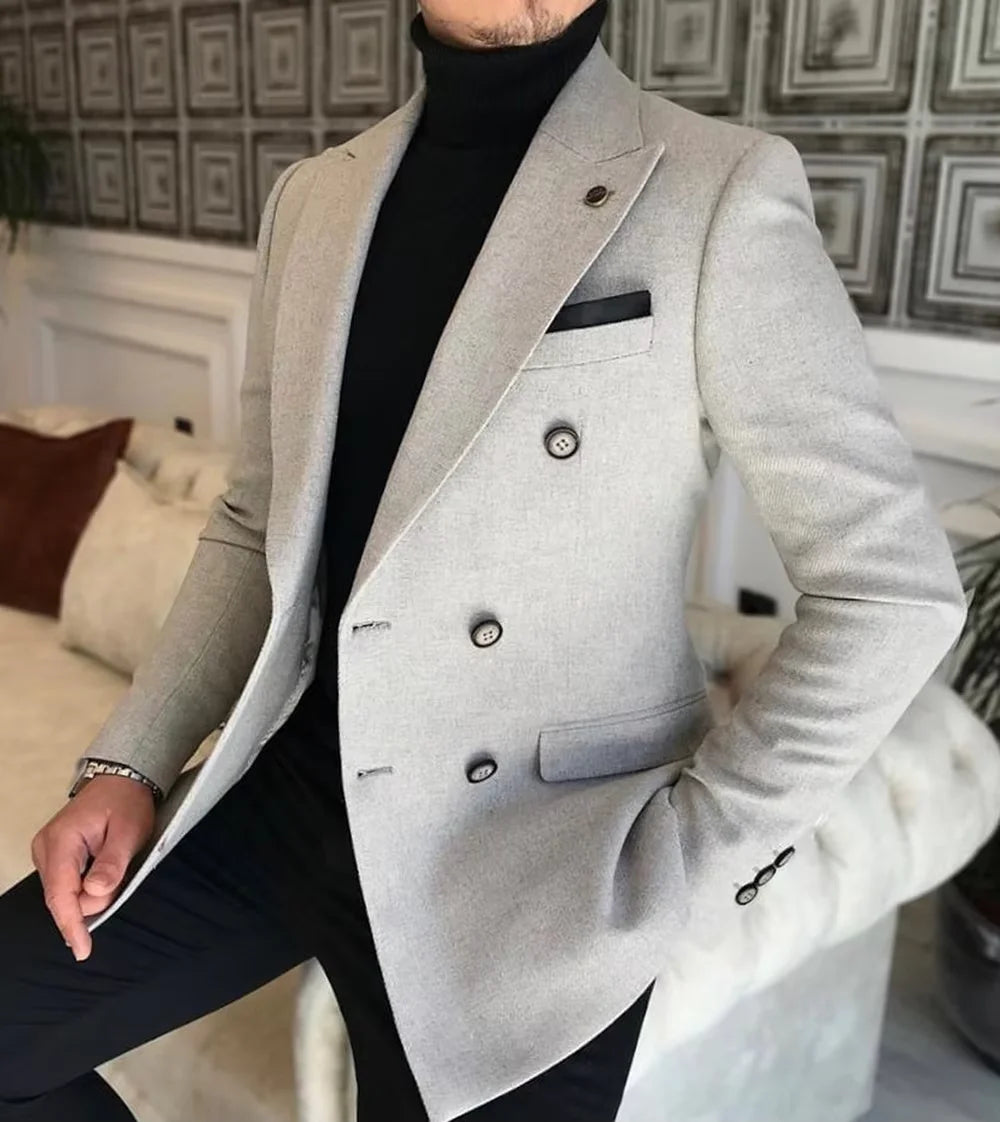 Blazer Croisé Homme en Laine Mélangée Style Tweed – CLEVI Paris