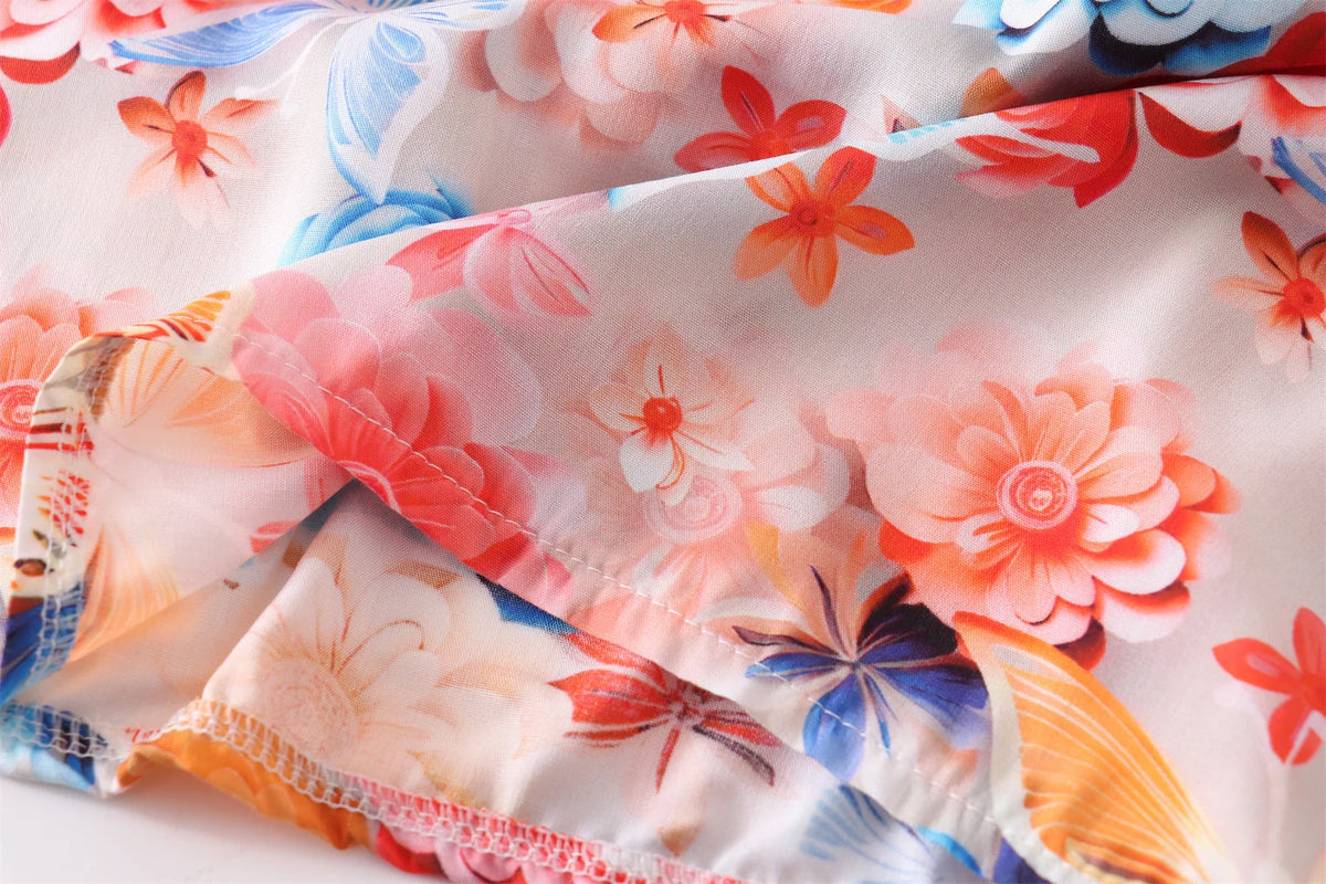 Robe longue fille imprimée à fines bretelles – CLEVI Paris