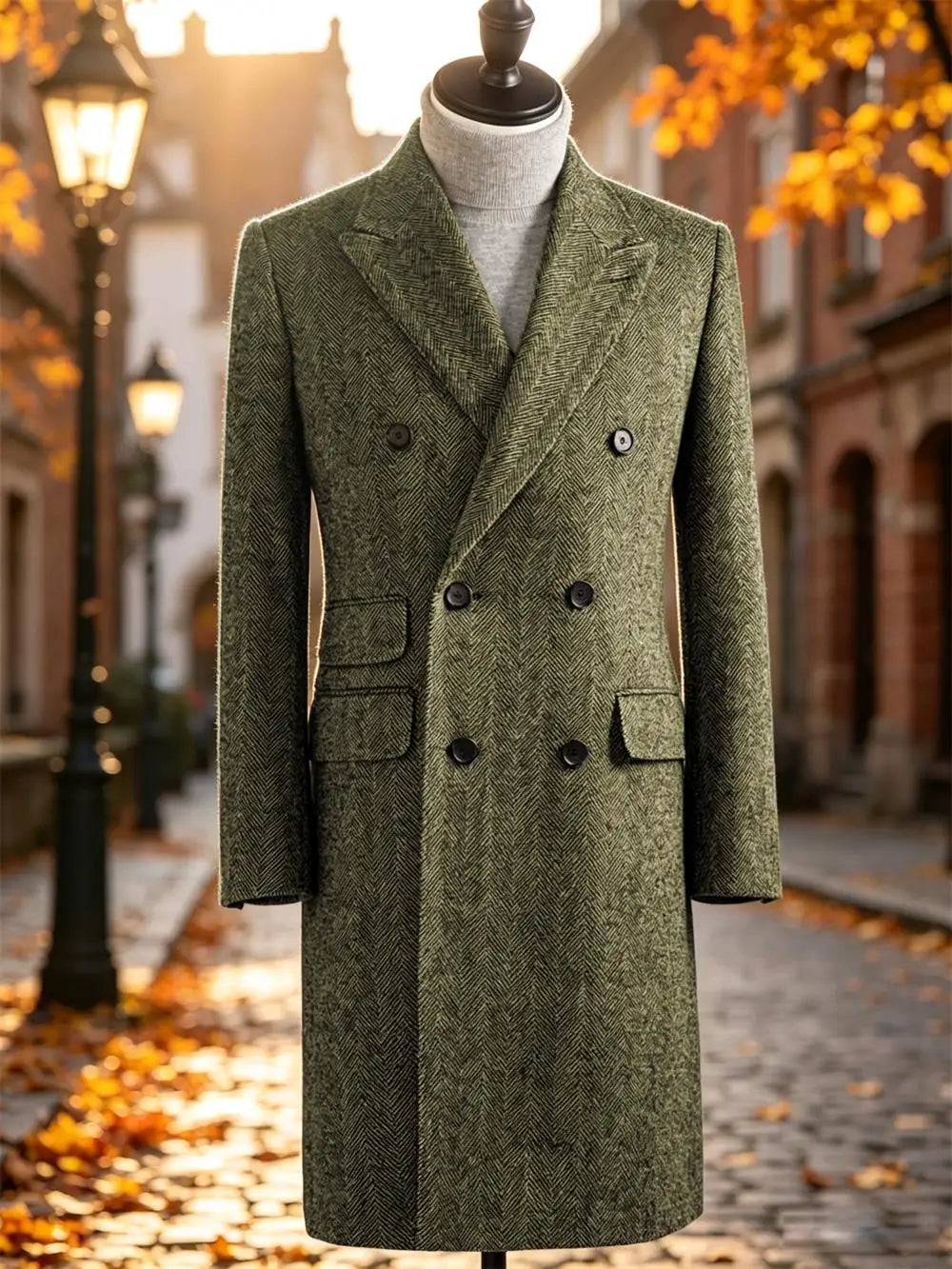Manteau long homme laine mélangée à chevrons – CLEVI Paris