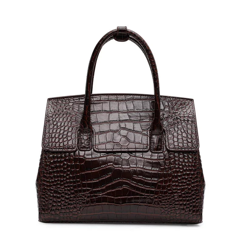 Sac À Main Femme Cuir Véritable Croco Brillant Rabat Bureau – CLEVI Paris