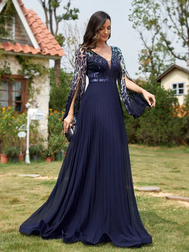 Robe de soirée longue à paillettes fendue – CLEVI Paris