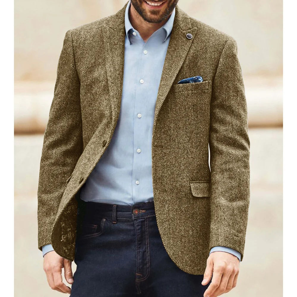 Blazer homme en tweed à chevrons, coupe droite – CLEVI Paris
