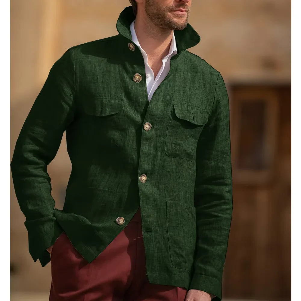 Veste Safari Lin Homme Col Montant – CLEVI Paris