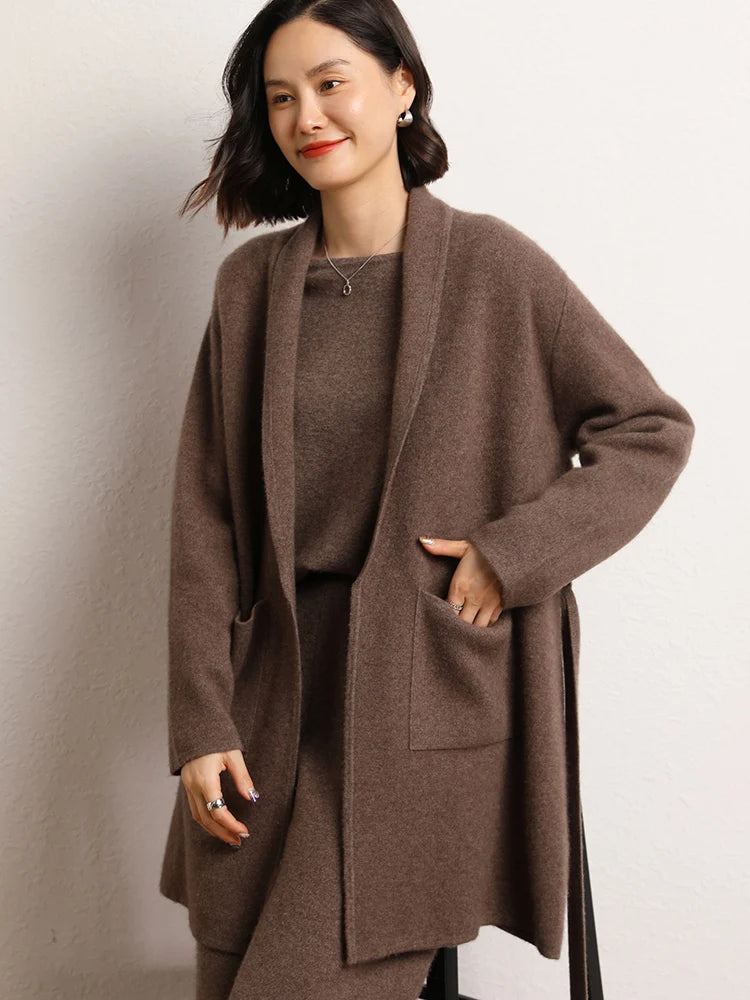 Cardigan femme en cachemire ceinturé – CLEVI Paris