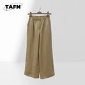 Pantalon Large Femme Taille Mi-Haute À Carreaux Coton Soie Coupe Ample Longueur Mollet Élégant OL Beige – CLEVI Paris