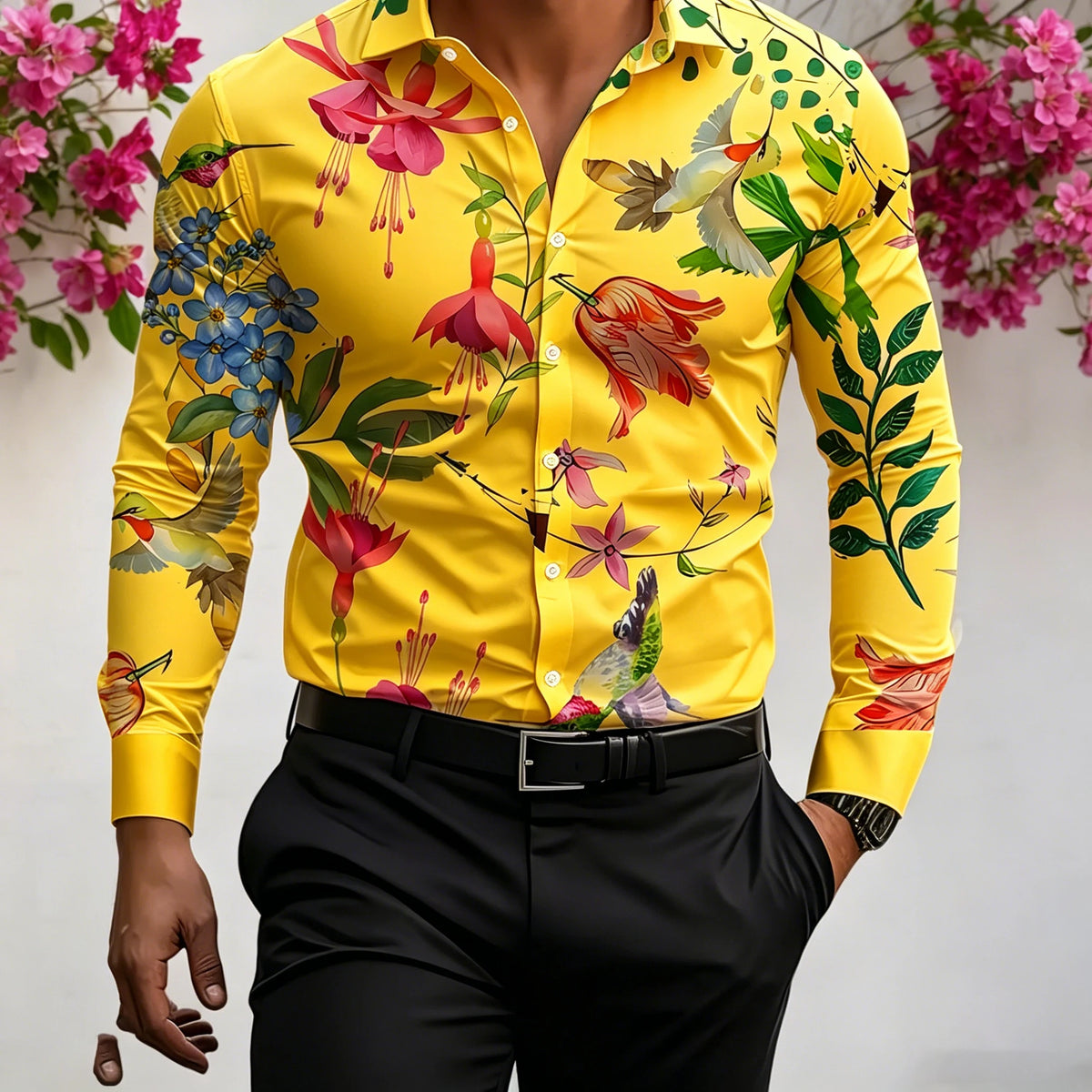 Chemise homme florale à manches longues – CLEVI Paris
